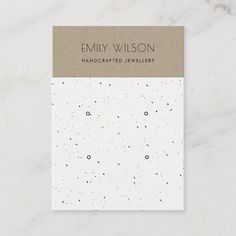 a business card with the words, handcrafted jewelry on it in black and white