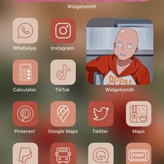 an iphone screen with the app avatars and icons on it, which include characters from one punchman