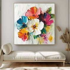 Canvas Painting For Hall Living Rooms, Bedroom Acrylic Painting Ideas, Flower Painting Canvas Acrylic, Acrylic Painting Ideas Flowers, Bedroom Artwork Ideas, Large Flower Paintings, Large Flower Painting, Large Canvas Painting Ideas, Multiple Canvas Paintings