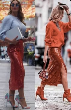 Sequined Skirt, Sparkle Outfit, Skirt Inspiration, Holiday Outfits Women, Metal Clothing, Looks Style, How To Style, Outfits Casuales