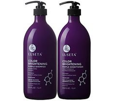 Luseta Color Brightening Purple Collection is a sulfate-, phosphate-, and paraben-free collection that helps to eliminate yellow and brassy tones from lighter/warmer hair colors such as blonde, gray, and silver. The violet pigment contained in the collection helps to minimize those unwanted yellow hues. You are left with beautiful, shiny hair that is true to color. Helps treat split ends and promotes gloss.  How do I use it: Shampoo: Wet hair, apply shampoo, and gently massage into hair and scal Blonde Gray Hair, Coconut Oil Conditioner, Warm Hair Color, Purple Conditioner, Grey Blonde Hair, Purple Shampoo And Conditioner, Hair Dressing, Shampoo And Conditioner Set, Purple Shampoo