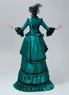 18th Century Historical Inspired Masqurade Ball Gown Green Victorian Bustle Dresses     Condition: Brand New   Color:Green   Material: This dress made of High Quality Satins,Lace, soft,smooth and comfortable to wear   Sleeve Length: Long Flare Sleeve   Dresses Length:Floor-Length   Neckline: amp;nbsp; amp;nbsp;U-collar   Decoration: Ruffles + Lace   Applicable People:Adult   Package Includes: Dress    amp;nbsp;     The length of skirt about 45 inches (114 cm) long from waist to hem regardless of Ball Gown Green, Masquerade Party Dresses, Bustle Dresses, Marie Antoinette Dresses, Gothic Victorian Dresses, Victorian Bustle, Gown Green, Antoinette Dress, Bustle Dress