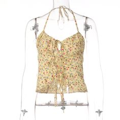 Y2k Floral Crop Tops Summer Front Tie Halter Camisole Women Tshirt Kawaii Korean Fashion Cami Aesthetic Clothes 2000s Aesthetic Clothes, Aesthetic Outfits Y2k, 2000s Aesthetic, Outfits Y2k, Women Tshirt, Summer Crop Tops, Womens Cami, Tank Top Camisole, Vest Fashion