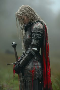 Female Warrior Kneeling, Medieval Warrior Woman Aesthetic, Female Medieval Armor, Knight Woman Art, Fantasy Battle Aesthetic, Warrior Woman Aesthetic, Female Elf Warrior, Medieval Throne, Queen Warrior