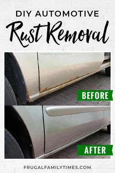 the before and after image shows how to remove rust from your car's tires