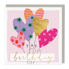 Greeting Card - E723 - Heart Balloon Birthday Card - Heart Balloon Birthday Card - Whistlefish Birthday Greeting Message, Pretty Balloons, Beautiful Balloons, Happy Birthday Art, Happy Birthday Balloons, Balloon Design, Heart Balloons, Birthday Pictures