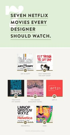 several different types of movies on display with the words seven netflix movies every designer should watch