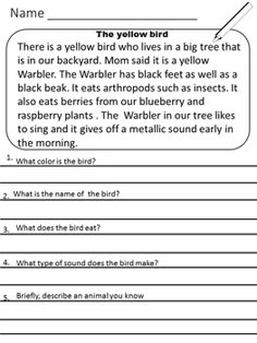 the yellow bird worksheet with answers for students to use in their writing skills