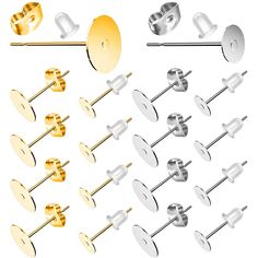 PRICES MAY VARY. [Value Pack] - The stainless steel earring posts come with 50pcs 4mm earring pin studs (gold), 50pcs 6mm gold earring pin studs (gold), 50pcs 4mm earring pin studs (silver), 50pcs 6mm earring pin studs (silver), 200pcs butterfly earring backs and 100pcs rubber bullet earring backs, 500pcs in total, meet your various demands [Well Made] - Both the blank earring studs and the butterfly earring backs are made of stainless steel, durable and rust-proof. The clear bullet earring back 4 Mm Earring, Jump Ring Jewelry, Bullet Earrings, Ring Jewellery Design, Earring Pins, Earring Kit, Beaded Flats, Buy Earrings, Earring Stud