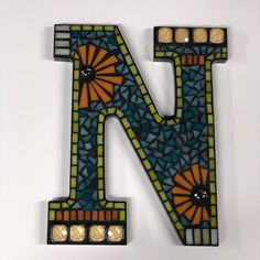 Mosaic Letter wall decor 9”. Ready to ship Stained Glass Initials, Mosaic Alphabet Letters, Mosaic Address Sign, Mosaic Tile Lettering, Mosaic Initials Letters