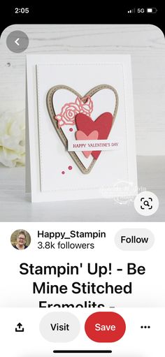 a valentine's day card with the words stampin up be mine stitched on it