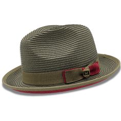 Olive Stingy Brim Red Bottom Braided Pinch Fedora Hat H-77 Red Bottom Matching Grosgrain Ribbon Pinch Crown Stingy Brim: 1 7/8" No Lining Size XL additional $5 Material: Polyester Blend Shop this spring red bottom collection. Summer Fedora, Mens Dress Hats, Floral Prints Fashion, Mens Dress Outfits, Mens Fedora, Mens Hats Fashion, Fedora Hat Men, Spring Red, Mens Hats