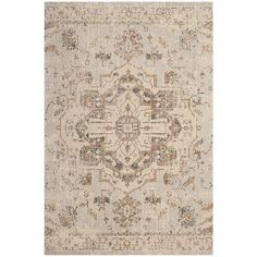 a beige and brown rug with an intricate design