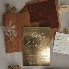 Your wedding invitations are a preview of the elegance and warmth that your guests can expect on your special day. Our Gold Mirror Dried Flowers Elegant Terracotta Velvet Wedding Invitation captures the essence of autumn romance with luxurious details and rich colors. Luxurious Terracotta Velvet Invitation Each invitation is presented in an exquisite terracotta velvet envelope. The deep, warm hue of the velvet exudes a sense of sophistication and elegance, perfectly suited for a fall wedding. T Wedding Invitations Fall, Velvet Invitation, Velvet Wedding Invitations, Velvet Envelope, Autumn Romance, Velvet Wedding, Mirror Paper, Terracotta Wedding, Plexi Glass