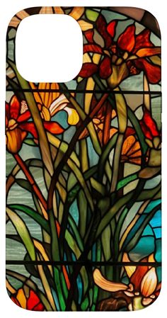 a stained glass window with flowers in it