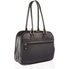 a black leather handbag on a white background