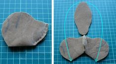 two pictures showing how to make an origami flower with paper and fabric on it