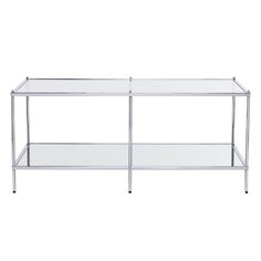 a glass table with two shelves on each side