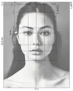 a woman's face is shown with lines drawn across it to show the height of her head