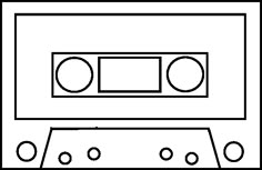 a black and white drawing of an old school cassette player with speakers on the side