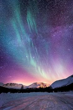 the night sky is filled with stars and aurora lights