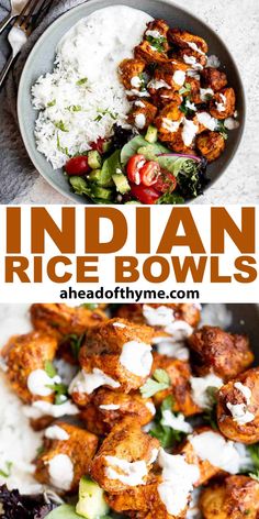 Indian Rice Bowls Healthy Indian Meal Prep, Indian Rice Bowl Recipe, Basmati Rice Bowl Recipes, Curry Bowl Recipe, Indian Bowls Recipe, Meal Prep Rice Bowl, Indian Rice Bowl, Lunch Rice Bowls, Asian Chicken Rice Bowls