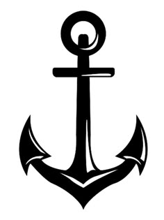 an anchor is shown in black and white with the letter o on it's side