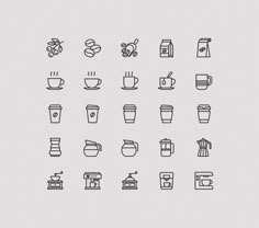 coffee cups and mugs are shown in this minimalistic line - art drawing style