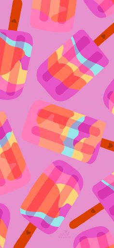 an ice cream pattern with popsicles and sticks in pink, orange, and blue colors