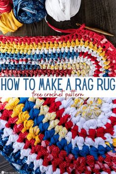 a crocheted rag rug with the words how to make a rag rug on it