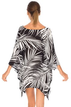 Having a stylish beach cover up is a must! The beautifully printed tunic beach coverup creates a vibrant look. Easy to pull on and easy to pack. Making clothes for the traveling woman. Boho design Lightweight beach dress Semi-Sheer Hand wash in cold water, hang to dry Printed Beach Cover-up With Kimono Sleeves, Tropical Long Sleeve Cover-up For Beach Season, Tropical Long Sleeve Beach Dress, Flowy Cover-up For Resort Season Vacation, Casual Tropical Print Beach Dress, Bold Print Summer Beach Dresses, Black Swim Dress With Upf 50+ For Beach, Beachwear Swimwear With Kimono Sleeves For Vacation, White Tunic For Vacation And Beach Season