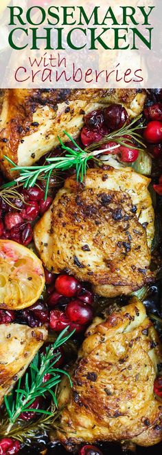 rosemary chicken with cranberries in a pan