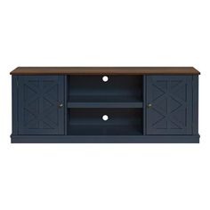 a blue entertainment center with two doors