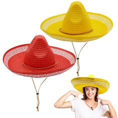 PRICES MAY VARY. 2 Pack Sombrero Hats - Red & Yellow Sombrero Party Hats With Chinstrap for Fiesta Cinco De Mayo Party SIZE - inner circumference is 22.75". Sombrero party hats bulk is perfect for Fiesta party dress up accessories for men and women alike. CHIN STRAP - Adorned with a multi-color braided chinstrap. Easy to use chinstrap keeps the hat in place MEXICAN PARTY HAT - Charming and fun design, perfect for adding a touch of Mexican Fiesta to any occasion. Great for Mariachi Costume Hat, A Adjustable Hats For Summer Costume Party, Mariachi Costume, Fiesta Photo Booth, Fiesta Party Supplies, Mexican Hat, Mexican Party, Hat For Women, Dinner Dress, Costume Hats