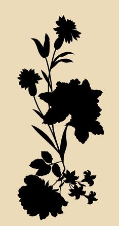 a black and white silhouette of flowers on a white background