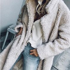 Oversized Fit Shaggy Warm Faux Fur Teddy Pea Coat Contemporary Mode Mantel, Fuzzy Coat, Plush Coat, Teddy Jacket, Long Sleeves Coats, Jacket Women, Outerwear Women, Fashion Fashion, Plus Clothing