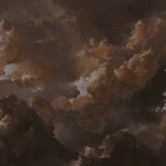 an abstract painting of clouds in brown and yellow colors, with the sky partially obscured by dark clouds