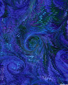 an abstract painting with blue and purple swirls in the center, on a dark background