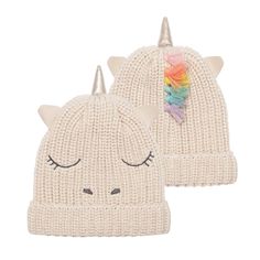 We believe in unicorns, and you can too! Our magical rainbow unicorn knitted hat has a sweet embr... Scarf Coverup, Cheeky Gifts, Spa Items, Magical Rainbow, Embroidered Face, Holiday Pajamas, Rainbow Kids, Rainbow Unicorn, Knitted Hat