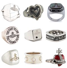 various Vivienne Westwood rings Viviene Westwood Jewelry, Accessories Vivienne Westwood, Vivianne Westwood Rings, Vivienne Westwood Aesthetic 90s, Vivienne Westwood Wedding Ring, Vivian Westwood Ring, Vivienne Westwood Jewlrey, Vivienne Westwood Jewellery Rings, Vivian Westwood Jewelry