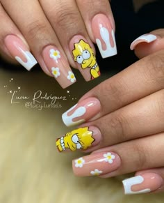 The Simpsons Nails, Simpsons Nails, Mushroom Nails, Press On Nail Art, Disney Nail Designs, Quick Nail Art, Ideas Uñas, Disney Nails