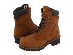 Chippewa 55026 - Men's Work Boots : Brown : These boot's bark is as tough as it's hide. A very durable logger boot from Chippewa that's bound to win you over. Features an 8 heavy duty logger with thick padded collars for overall comfort. Contrast stitched detail. Goodyear PVC storm welt construction. High abrasion nylon lining with a convenient removable orthotic insert. Flexwelt insole. Chippewa IQ rubber outsole with aggressive tread pattern for ensuring high surface contact. ASTM F2413-05 Ste Rugged Steel Toe Combat Boots, Rugged Sturdy Work Boots With Round Toe, Rugged Insulated Plain Toe Boots, Rugged Insulated Boots With Plain Toe, Sturdy Rugged Work Boots With Round Toe, Brown Steel Toe Rugged Combat Boots, Brown Rugged Combat Boots With Steel Toe, Rugged Boots With Reinforced Toe, Rugged Brown Combat Boots With Steel Toe