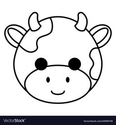 a cow's head with horns and eyes in black and white outline on a white background