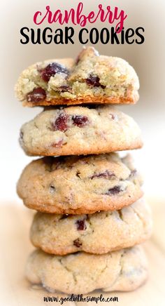 cranberry sugar cookies stacked on top of each other with the title in the middle