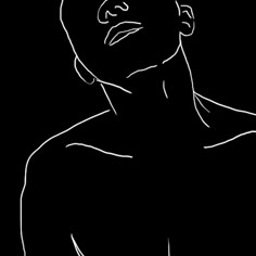 a black and white drawing of a man's face with his hands on his chest