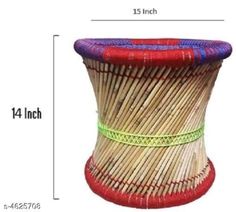 an image of a basket that is made out of bamboo and has different colors on it