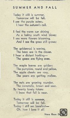 an old poem written in black and white with the words summer and fall on it