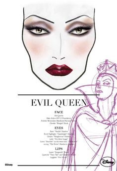 Evil Queen Makeup, Mac Face Charts, Makeup Charts, Burgundy Lipstick, Dragon Queen, Face Charts, Makeup Face Charts, Dark Queen, Disney Makeup