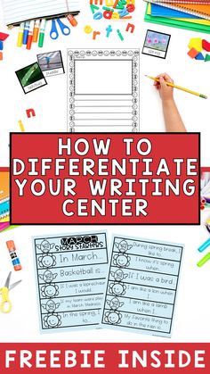 a poster with the title how to diferinate your writing center and freebie inside