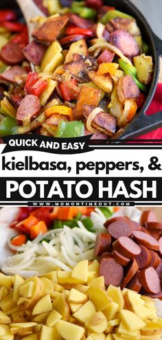 Kielbasa, Peppers, and Potato Hash Breakfast Casserole With Kielbasa, Kielbasa Peppers And Potatoes, Kielbasa With Peppers And Onions, Kalbasa Breakfast Recipes, Potatoes Kielbasa, Easy Healthy Kielbasa Recipes, Easy Dinners With Lots Of Veggies, Peppers And Kielbasa, Beef Polska Kielbasa Recipes Dinners